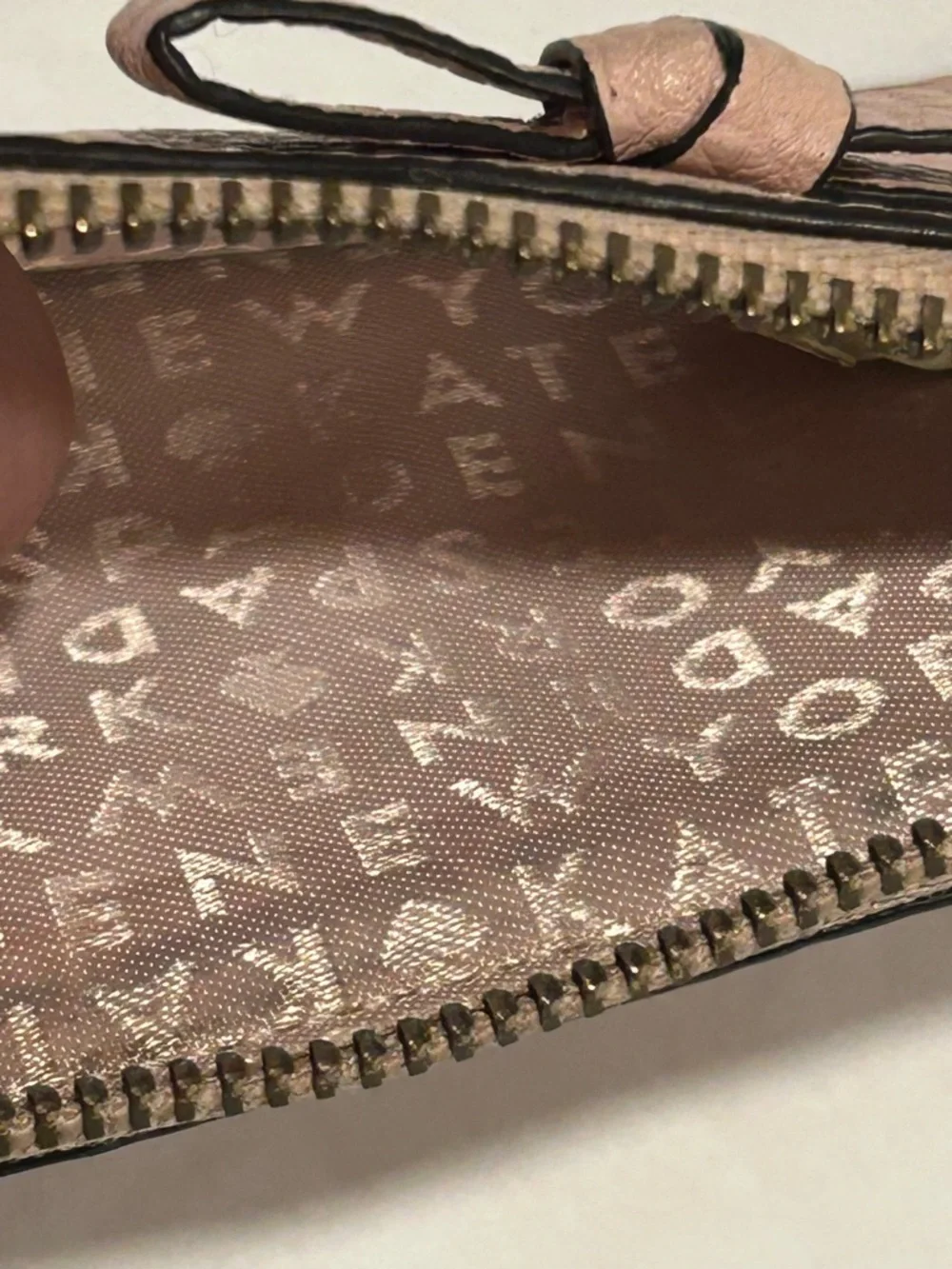 Kate Spade Pink Pebbled Leather Coin Purse Wallet Key Ring Bow Logo